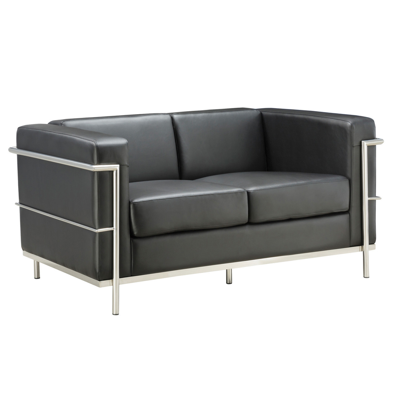 Office Source Madison Loveseat Black w/Chrome Frame OSRL3025PBK