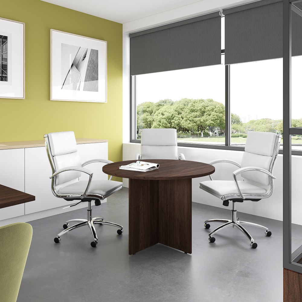 BBF 42W Round Conference Table with Wood Base - 99TB42RBW