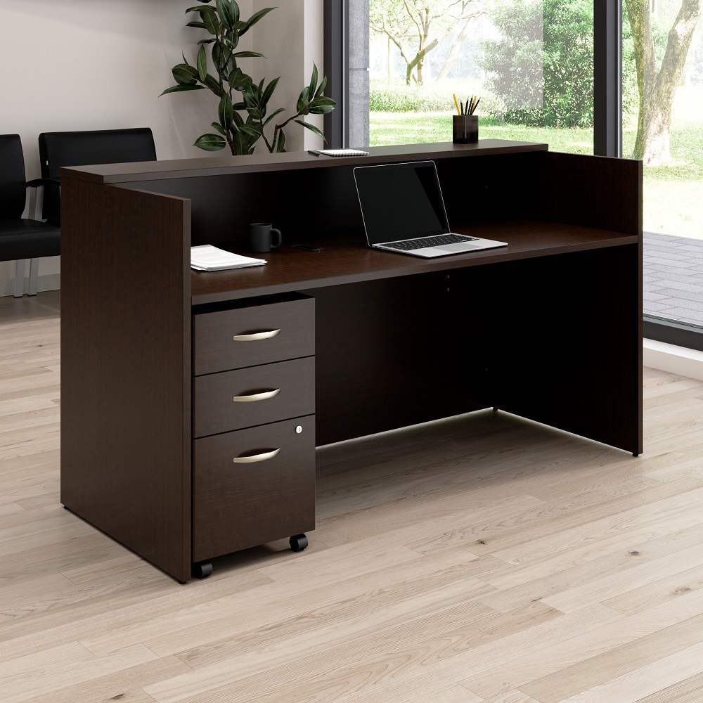 BBF Arrive 72W x 30D Reception Desk with Shelf and Mobile File Cabinet