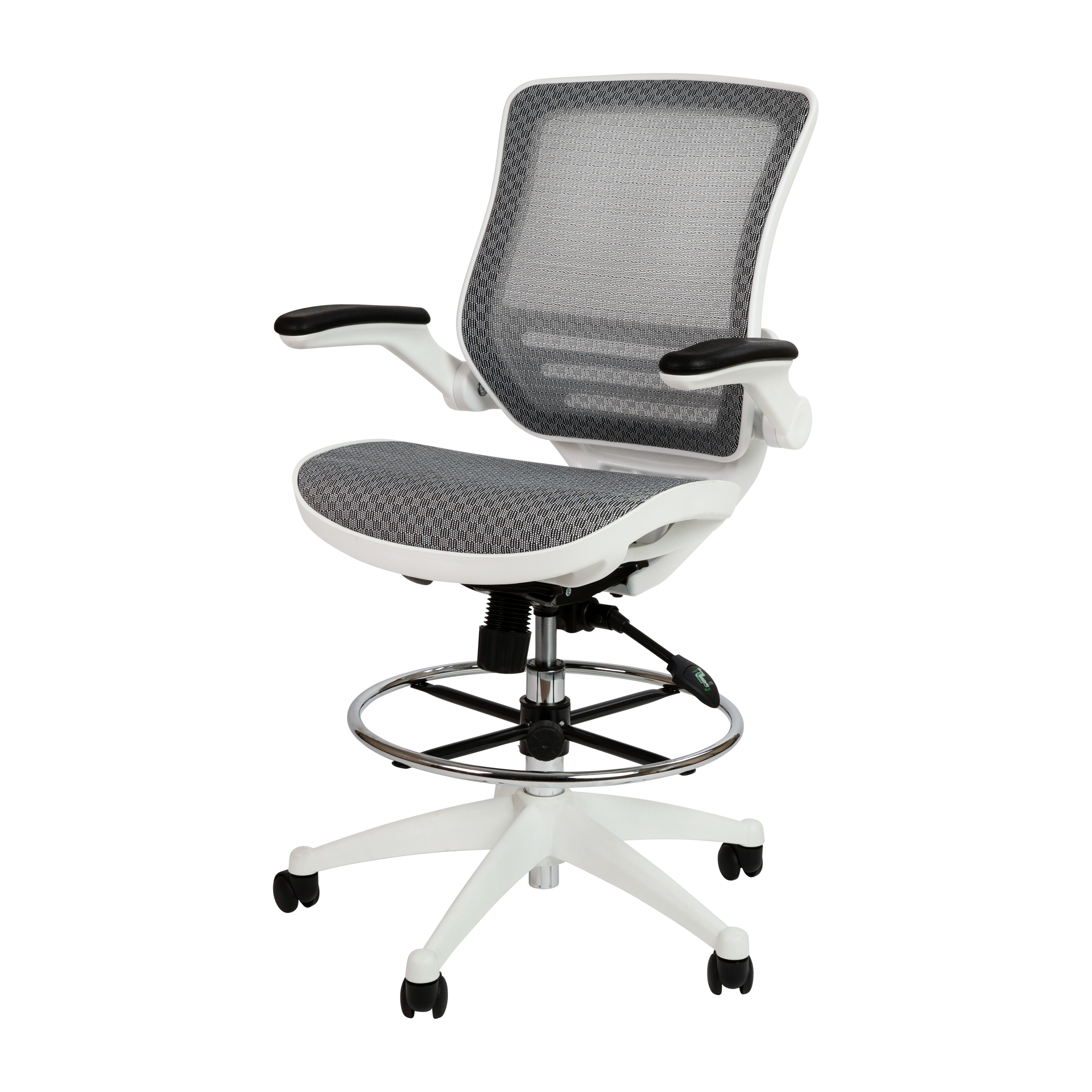 Flash Mid-Back Transparent  Gray Mesh Drafting Chair with White Frame and Flip-Up Arms - BL-LB-8801X-D-GR-WH-GG