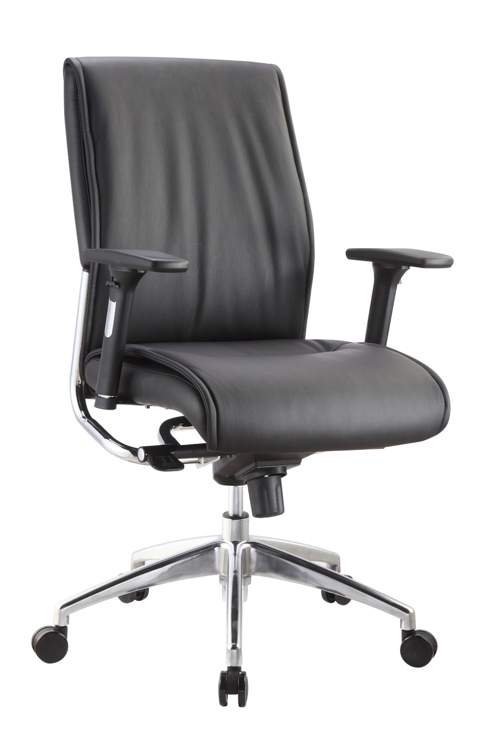 Corp Design Alto Black Leather Mid Back Chair w/Adjustable Arms 