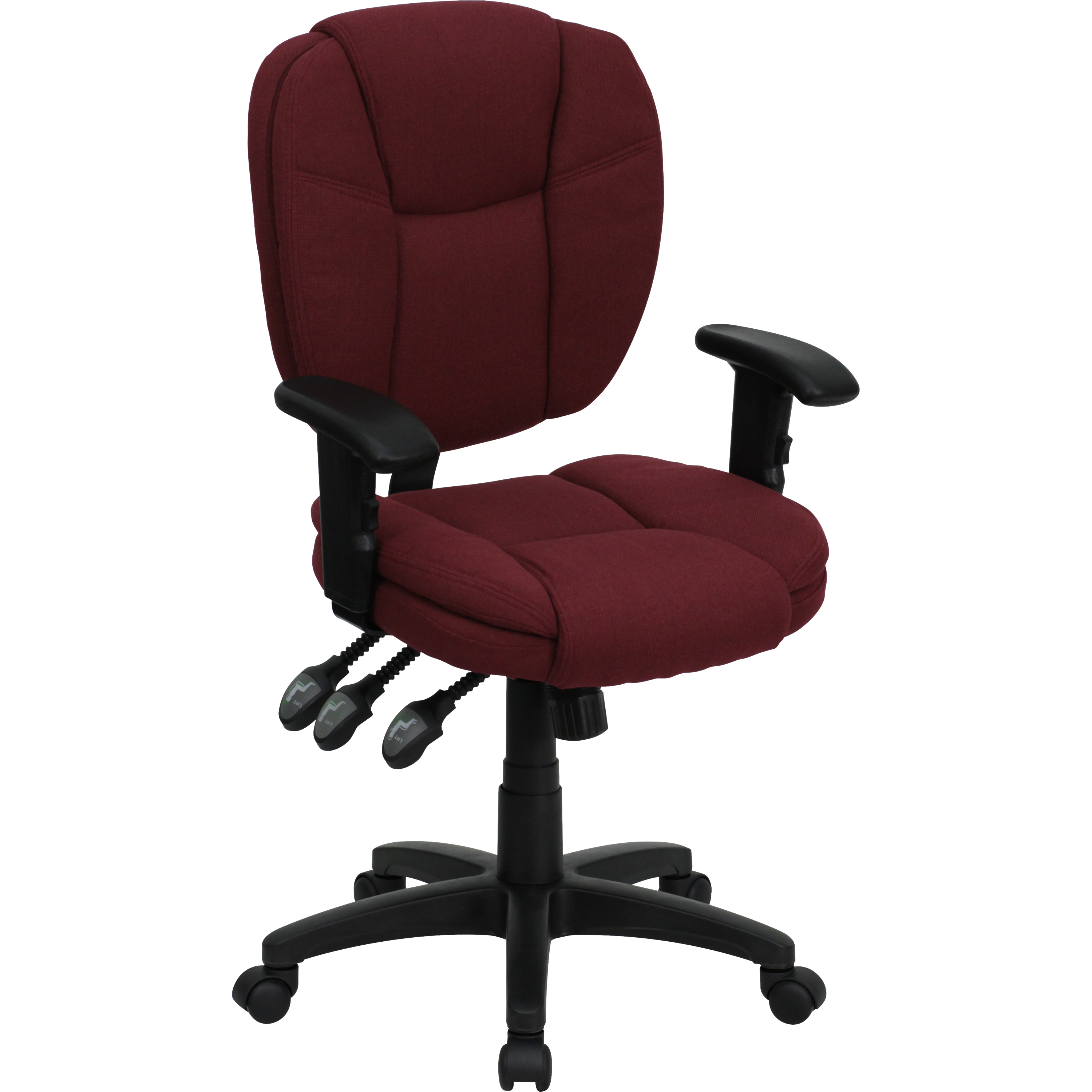 Flash Mid-Back Burgundy Fabric Multifunction Swivel Ergonomic Task Office Chair with Pillow Top Cushioning and Arms - GO-930F-BY-ARMS-GG  