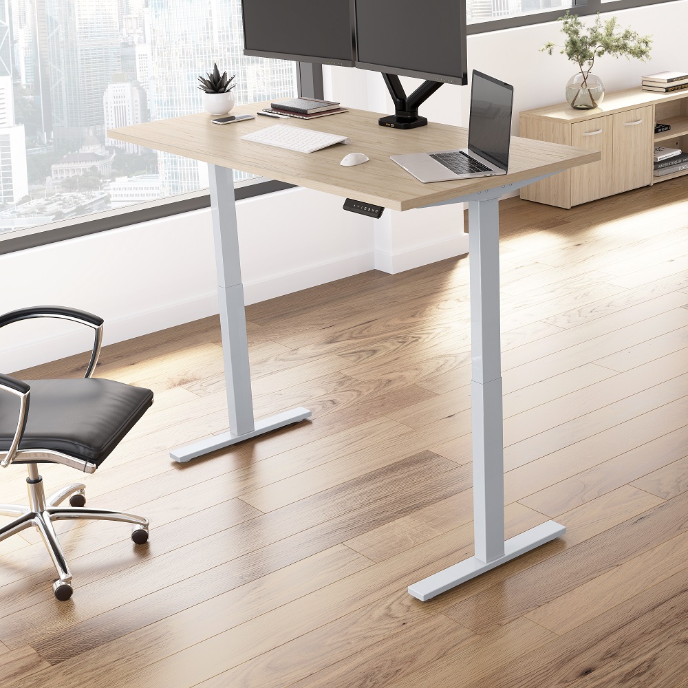 BBF Move 60 Series 60W x 30D Natural Elm/Cool Gray Electric Height Adjustable Standing Desk       