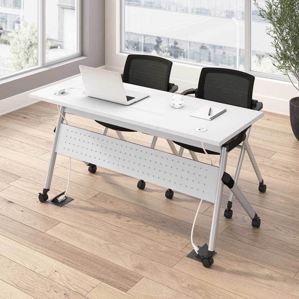 BBF 60W Training Table with Powered Grommets and 2 Chairs with Arms