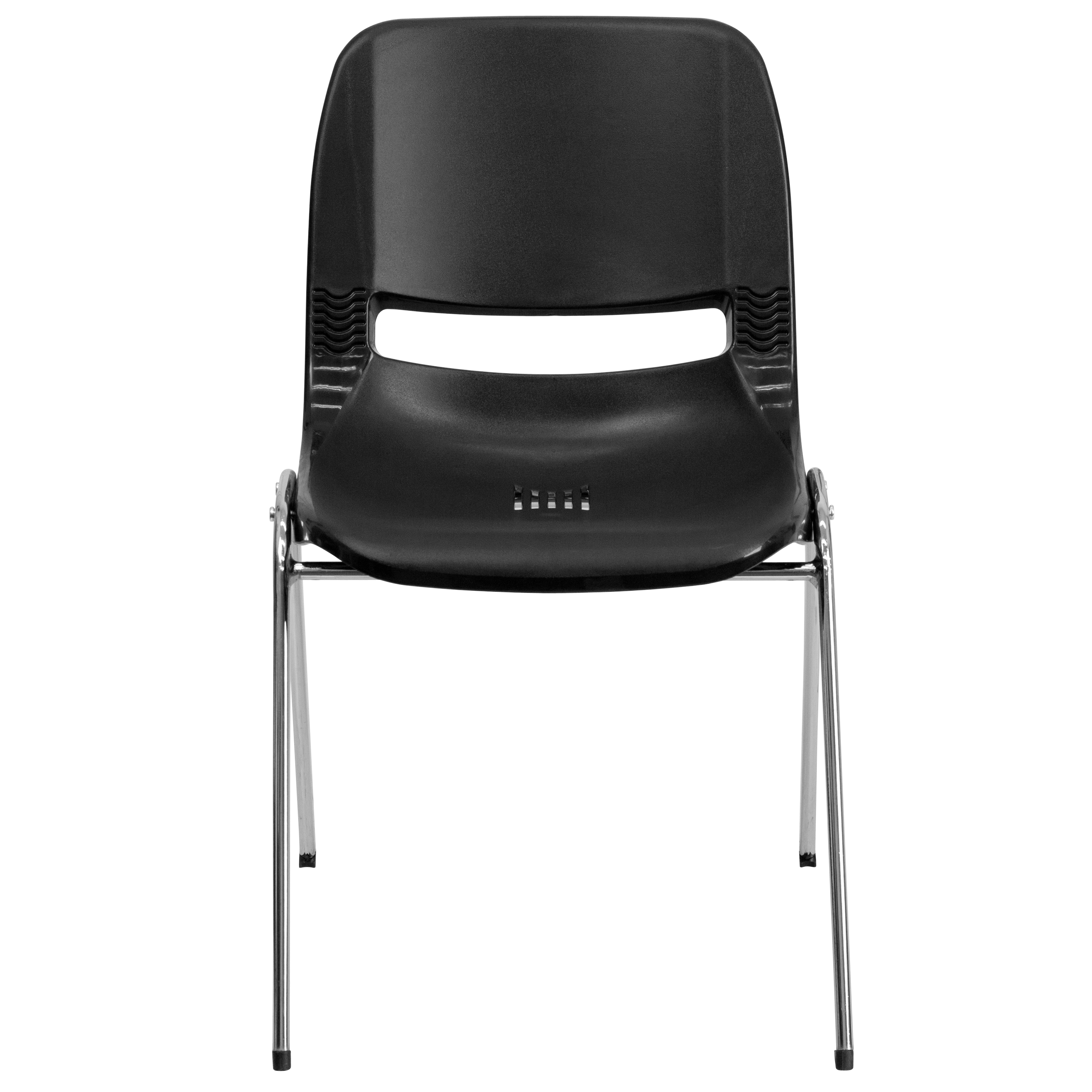 Flash HERCULES Series 880 lb. Capacity Black Ergonomic Shell Stack Chair with Chrome Frame and 18'' Seat Height - RUT-18-BK-CHR-GG