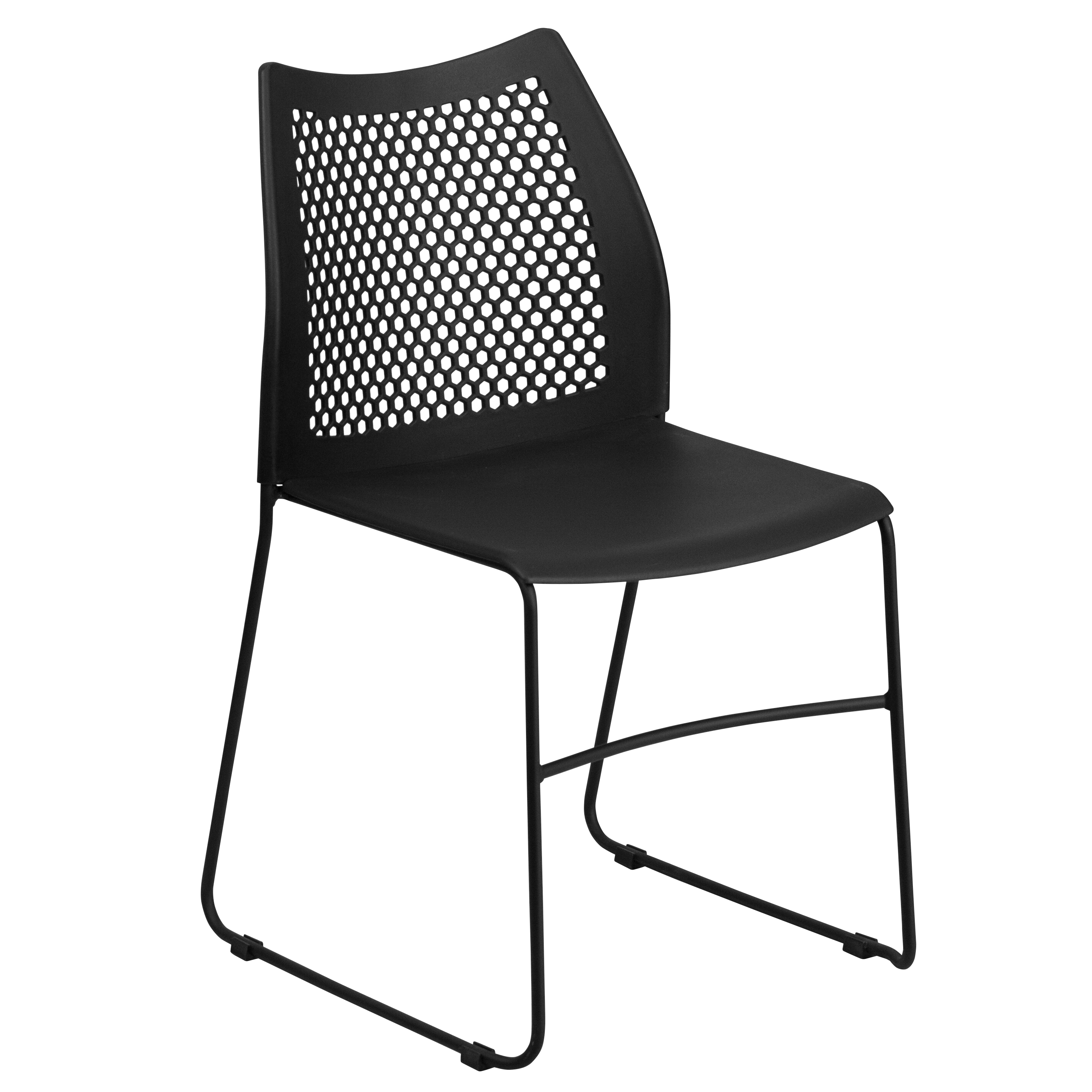 Flash HERCULES Series 661 lb. Capacity Black Stack Chair with Air-Vent Back and Black Powder Coated Sled Base - RUT-498A-BLACK-GG