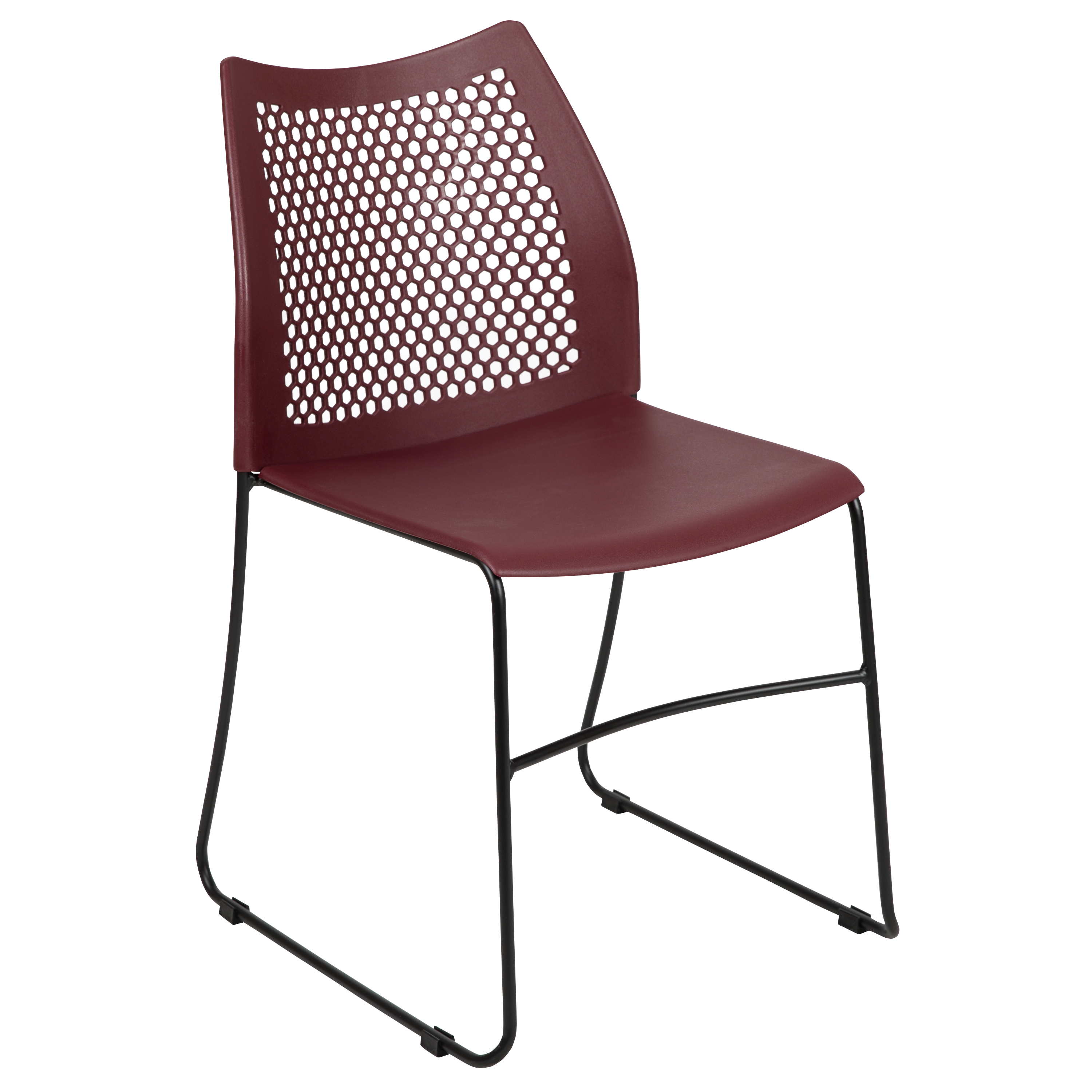 Flash HERCULES Series 661 lb. Capacity Burgundy Stack Chair with Air-Vent Back and Black Powder Coated Sled Base - RUT-498A-BY-GG 