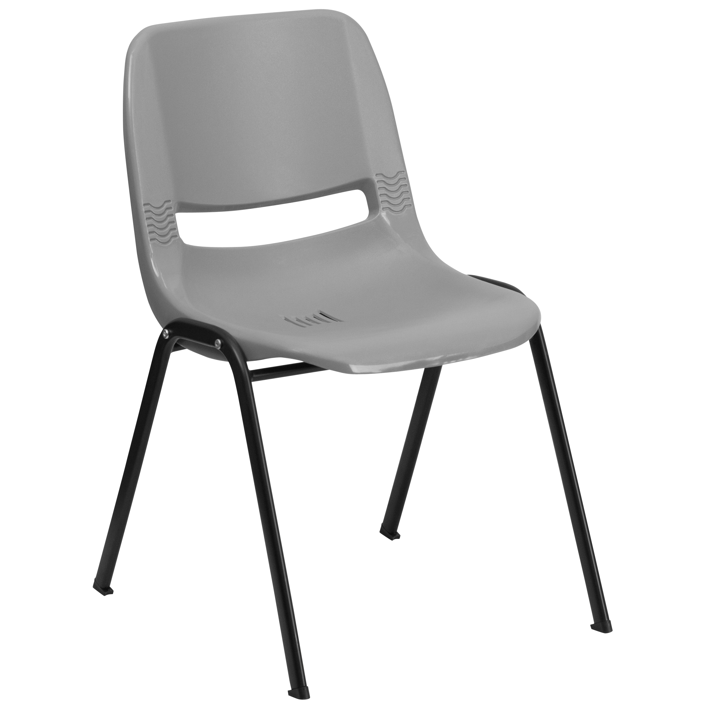 Flash HERCULES Series 880 lb. Capacity Gray Ergonomic Shell Stack Chair with Black Frame - RUT-EO1-GY-GG 