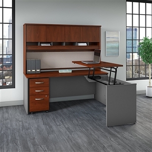 BBF Series C 72W x 30D 3 Position Sit to Stand L Shaped Desk with Hutch and Mobile File Cabinet #SRC124HCSU