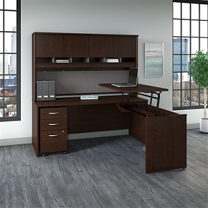 BBF Series C 72W x 30D 3 Position Sit to Stand L Shaped Desk with Hutch and Mobile File Cabinet #SRC124MRSU